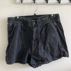 High-waisted black jean shorts
